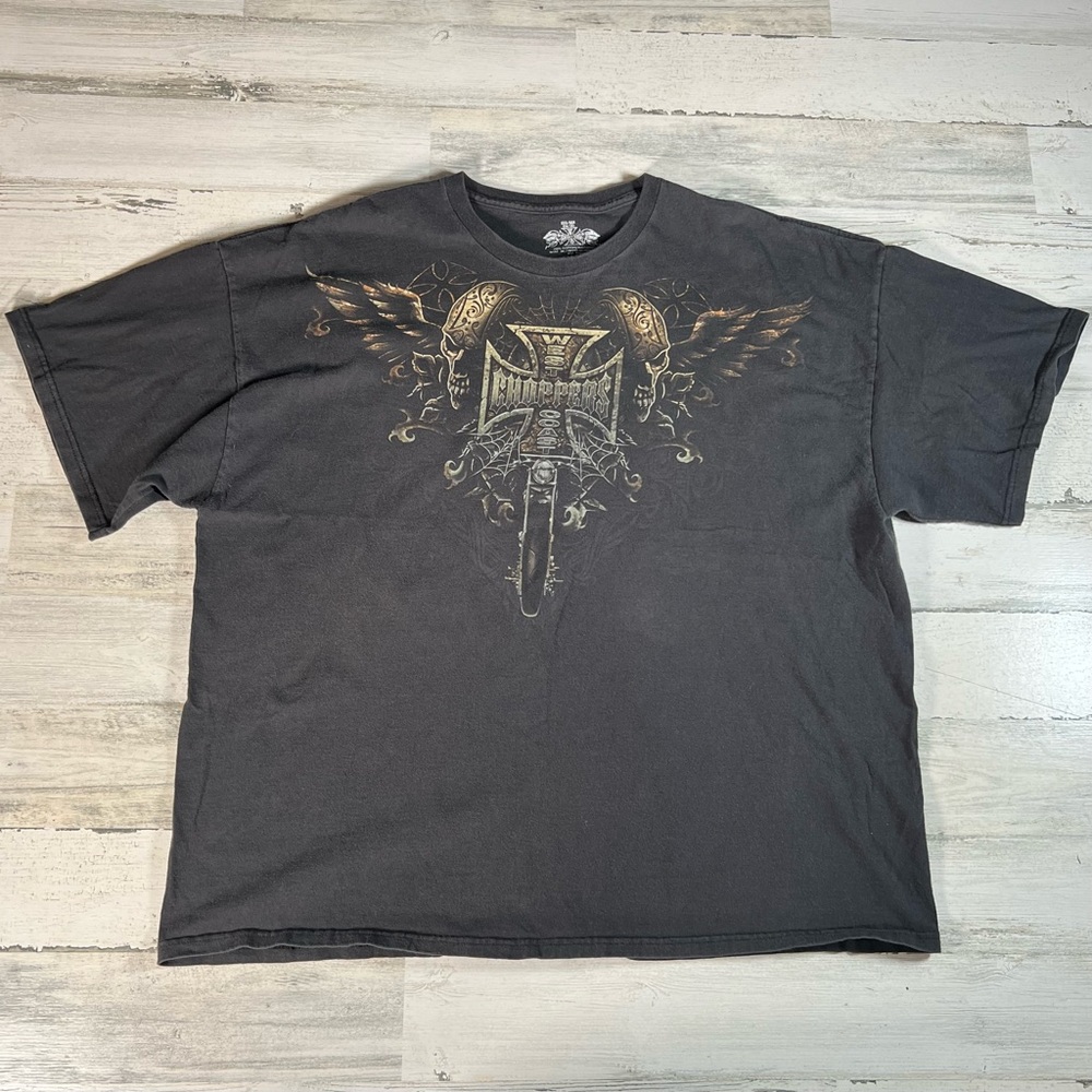 Vintage West Coast Choppers Skull Wings Motorcycle Black Faded T-Shirt Size 3XL